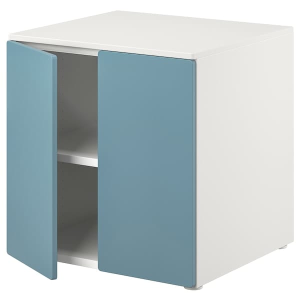 SMÅSTAD / PLATSA - Cabinet, white blue/with 1 shelf, 60x57x63 cm