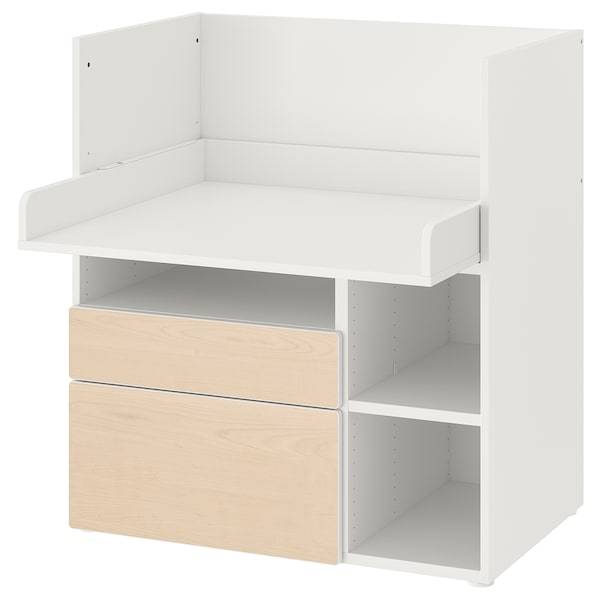 SMÅSTAD - Desk, white birch/with 2 drawers, 90x79x100 cm