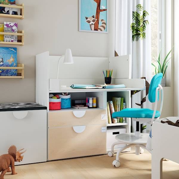 SMÅSTAD - Desk, white birch/with 2 drawers, 90x79x100 cm