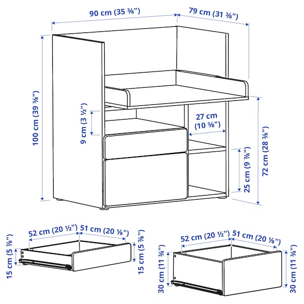 SMÅSTAD - Desk, white blue/with 2 drawers, 90x79x100 cm