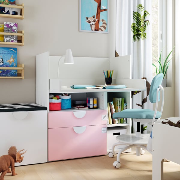 SMÅSTAD - Desk, pale pink/with 2 drawers, 90x79x100 cm.