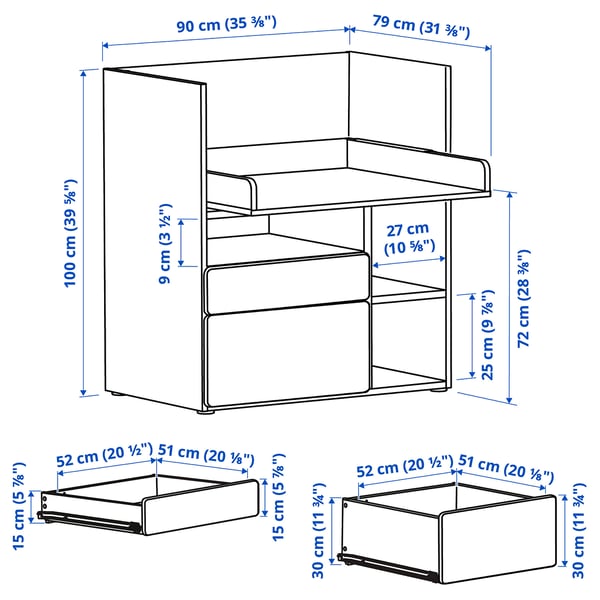 SMÅSTAD desk, white light green/with 2 drawers, 90x79x100 cm