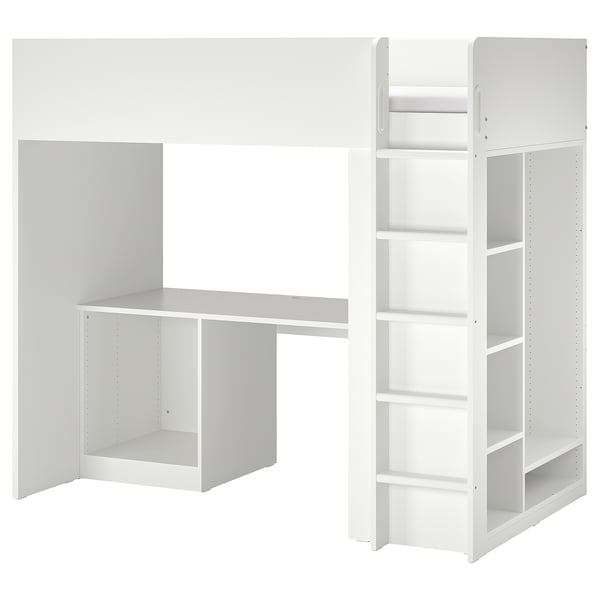 SMÅSTAD loft bed frame w desk and storage, white, 90x200 cm