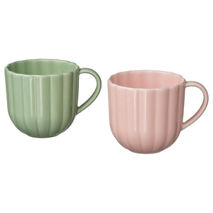 SMÖRFISK mug, light green/pink, 2 pack