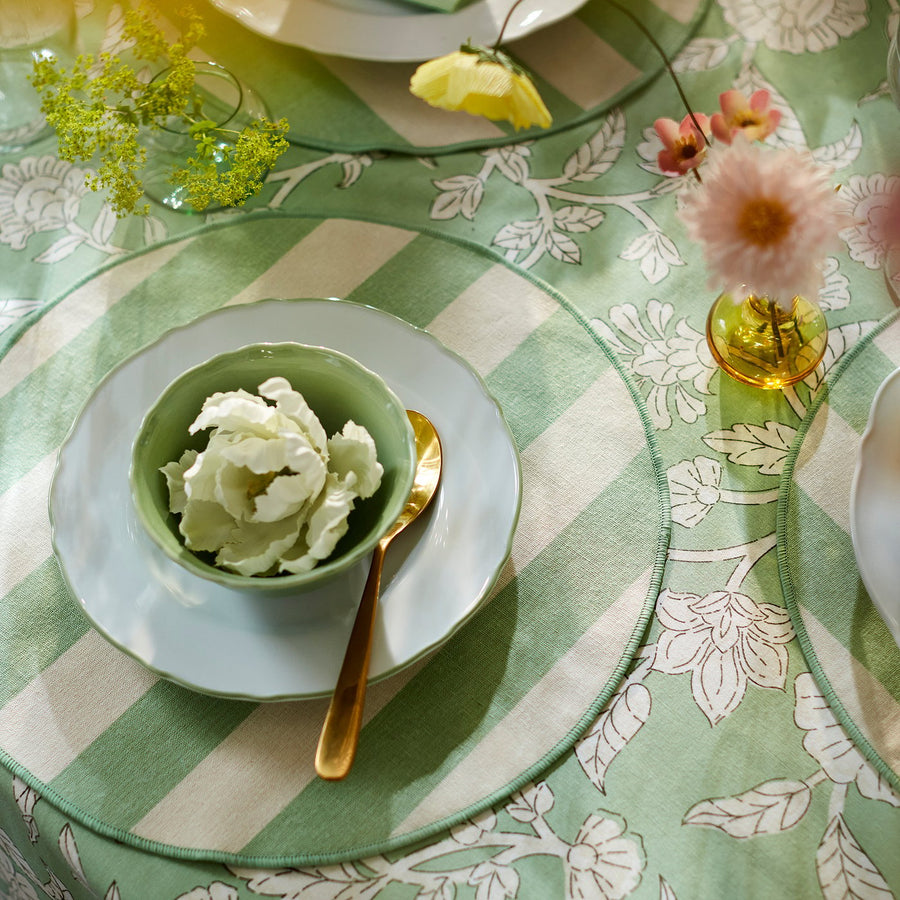 SMÖRFISK place mat, striped off-white/light green, 35 cm, 2 pack