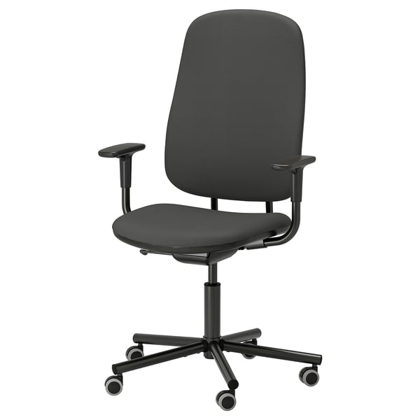 SMÖRKULL office chair with armrests, Gräsnäs dark grey, 48x115x66 cm