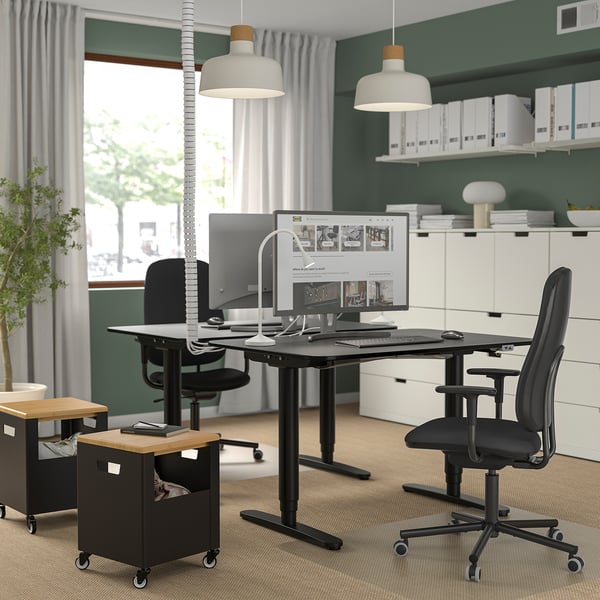 SMÖRKULL - Office chair with armrests, Gräsnäs dark grey