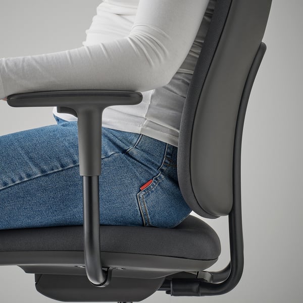 SMÖRKULL - Office chair with armrests, Gräsnäs dark grey