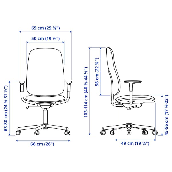 SMÖRKULL - Office chair with armrests, Gräsnäs dark grey