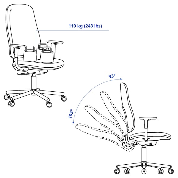 SMÖRKULL - Office chair with armrests, Gräsnäs dark grey