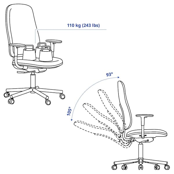Ikea SMÖRKULL - Office chair with armrests, Gräsnäs dark grey