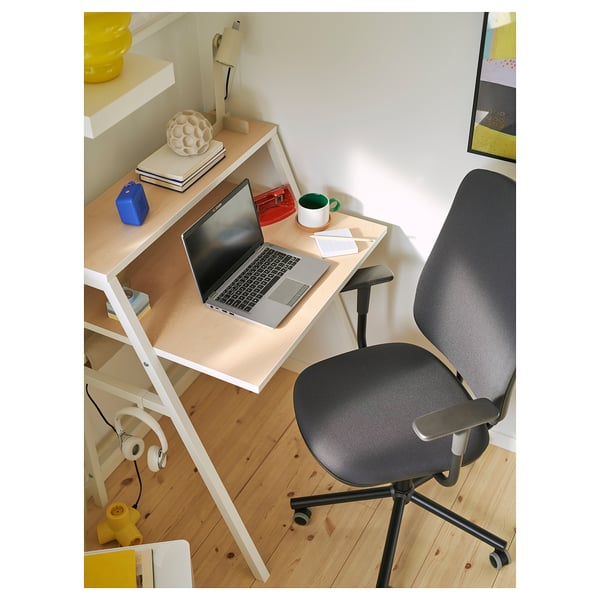 SMÖRKULL - Office chair with armrests, Gräsnäs dark grey