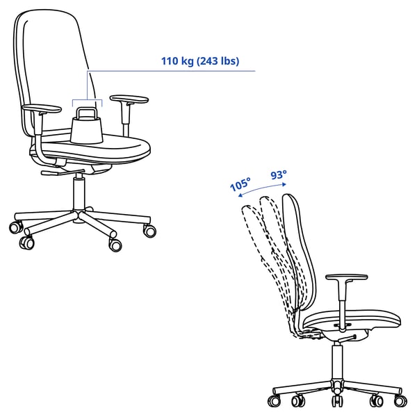 SMÖRKULL office chair with armrests, Gräsnäs dark grey, 65 cm