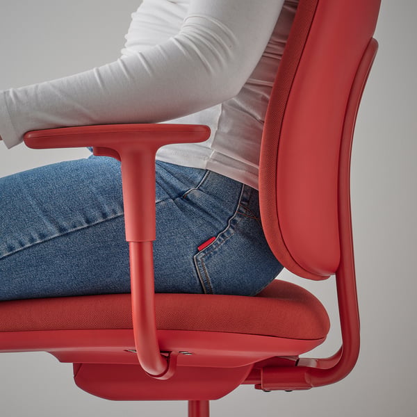 SMÖRKULL office chair with armrests, Gräsnäs red, 65 cm