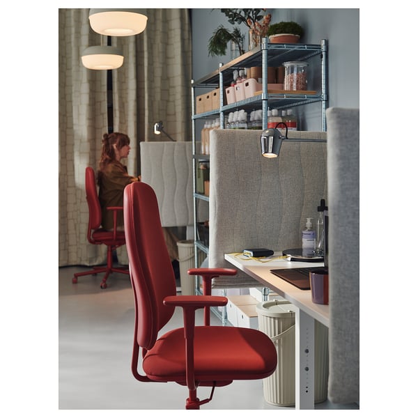 SMÖRKULL office chair with armrests, Gräsnäs red, 65 cm