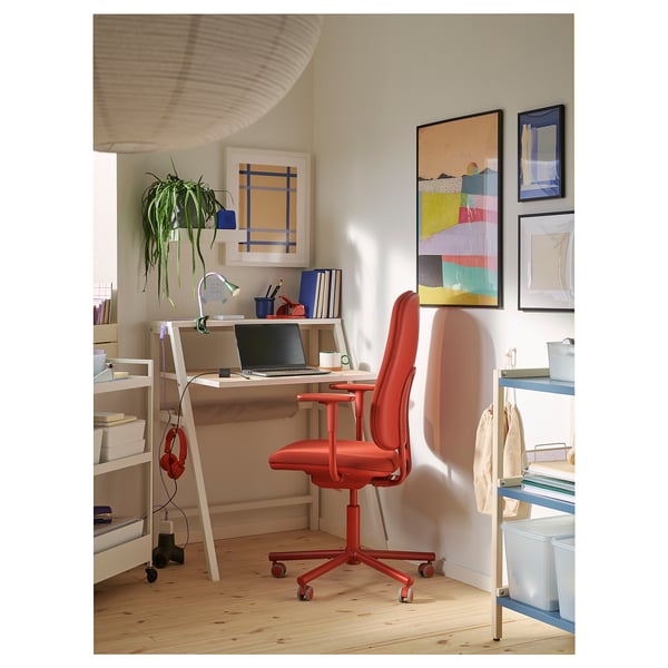 SMÖRKULL office chair with armrests, Gräsnäs red, 65 cm