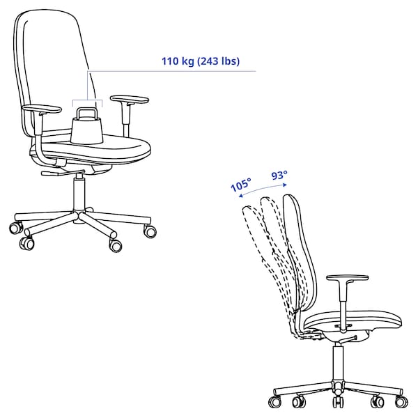 SMÖRKULL office chair with armrests, Gräsnäs red, 65 cm