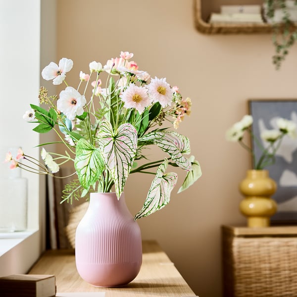 SMYCKA artificial bouquet, in/outdoor/pink/white, 60 cm
