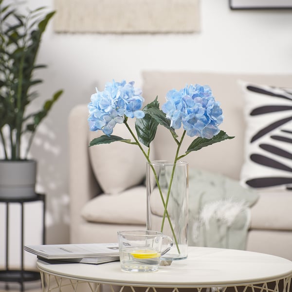 SMYCKA artificial flower, in/outdoor/Hydrangea light blue