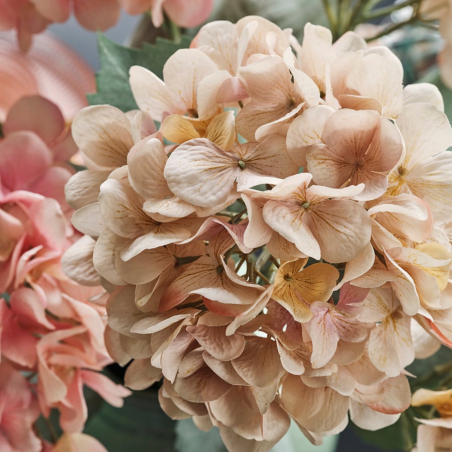 SMYCKA artificial flower, in/outdoor hydrangea/light beige, 60 cm