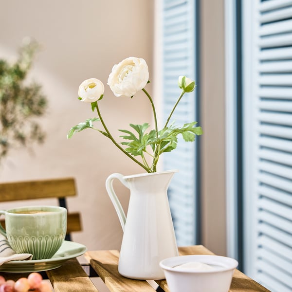 SMYCKA artificial flower, indoor/outdoor Ranunculus/white, 52 cm