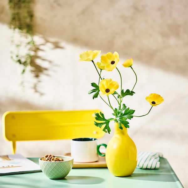 SMYCKA artificial flower, indoor/outdoor Ranunculus/yellow, 63 cm