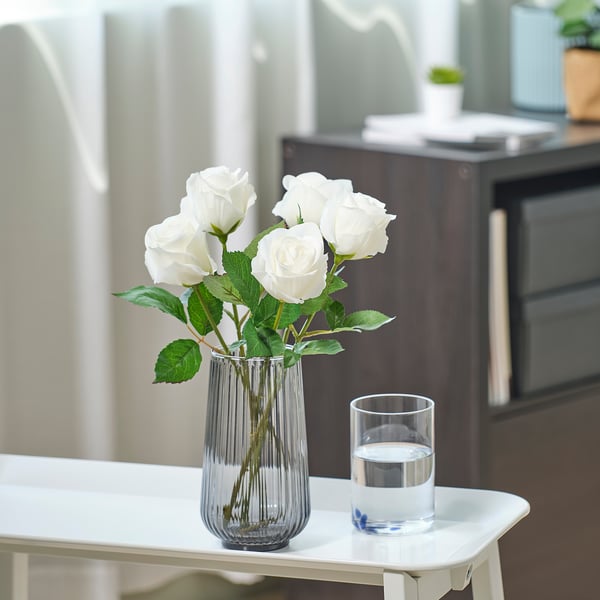 SMYCKA artificial flower, in/outdoor/Rose white, 40 cm