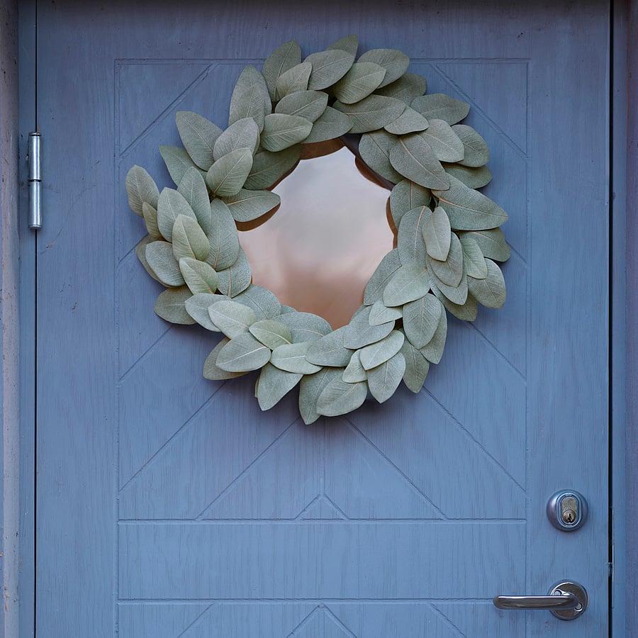 SMYCKA artificial wreath, in/outdoor eucalyptus/grey-green, 45 cm