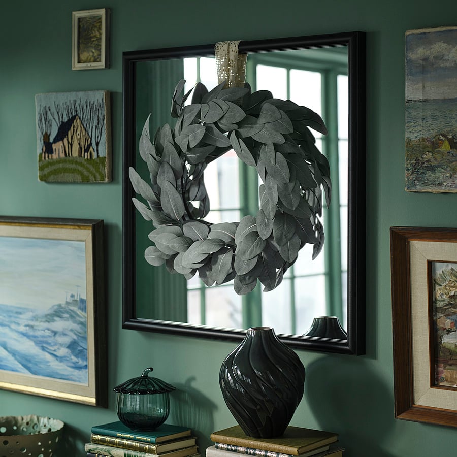 SMYCKA artificial wreath, in/outdoor eucalyptus/grey-green, 45 cm