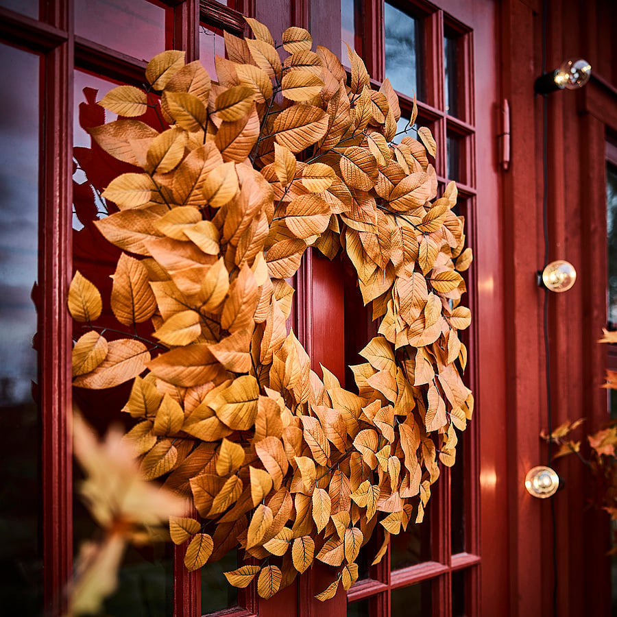 SMYCKA artificial wreath, in/outdoor/leaf orange, 75 cm