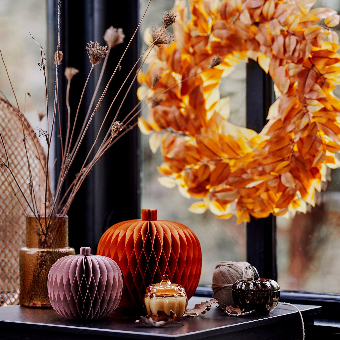 SMYCKA artificial wreath, in/outdoor/leaf orange, 75 cm