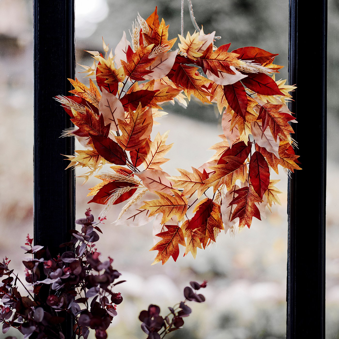 SMYCKA artificial wreath, in/outdoor/leaf orange-brown, 60 cm