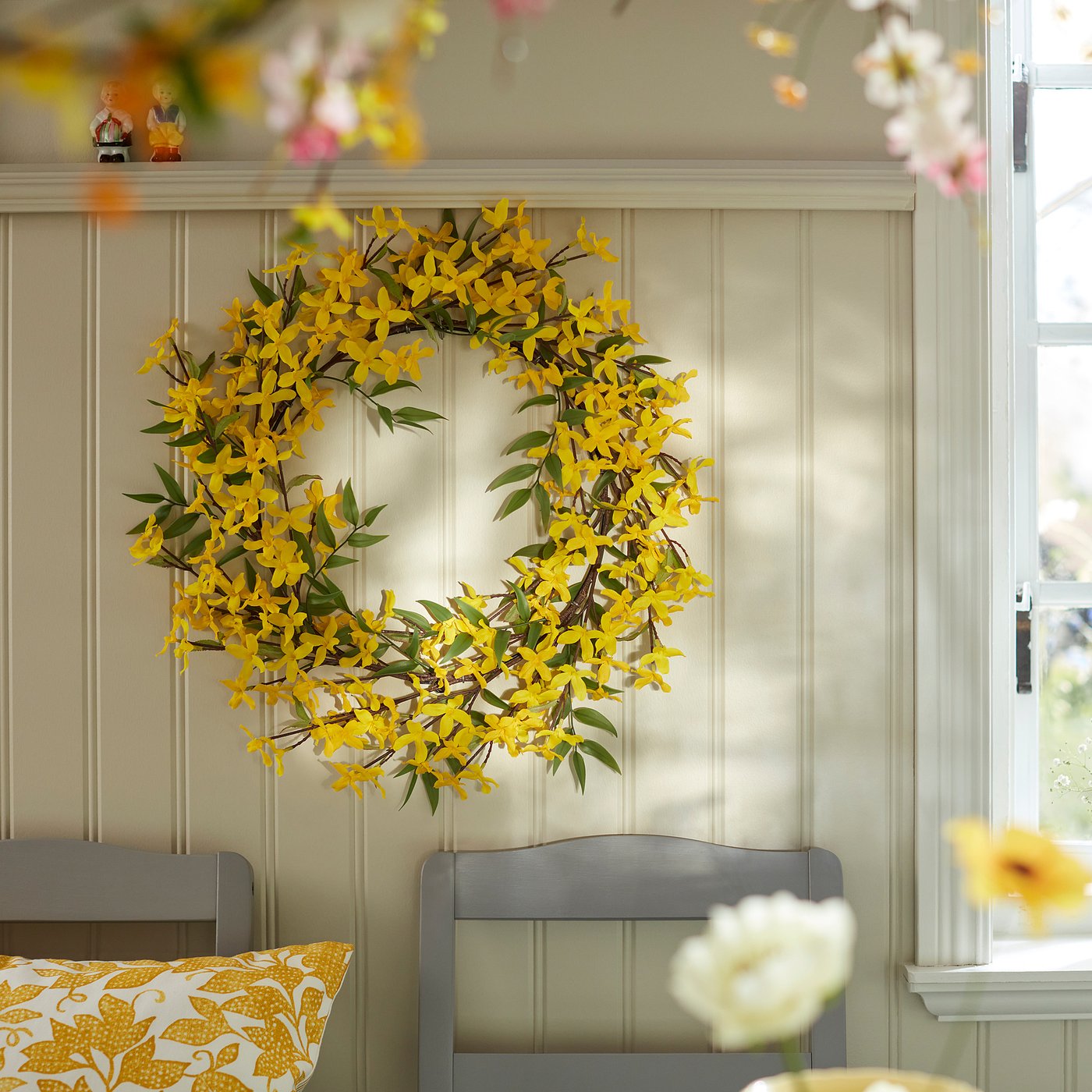 SMYCKA artificial wreath, in/outdoor/forsythia yellow, 50 cm
