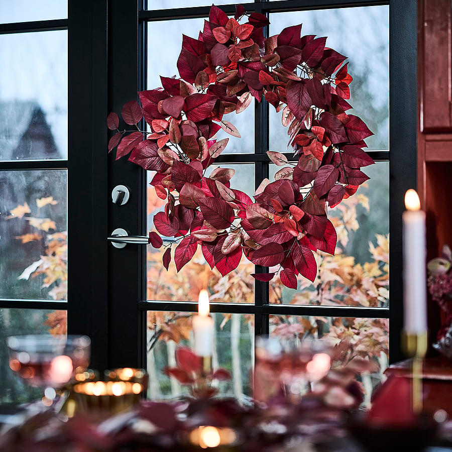 SMYCKA artificial wreath, in/outdoor red, 65 cm