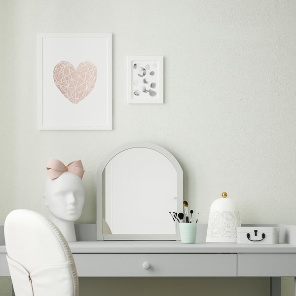 SMYGA desk with mirror, light grey, 122x60 cm