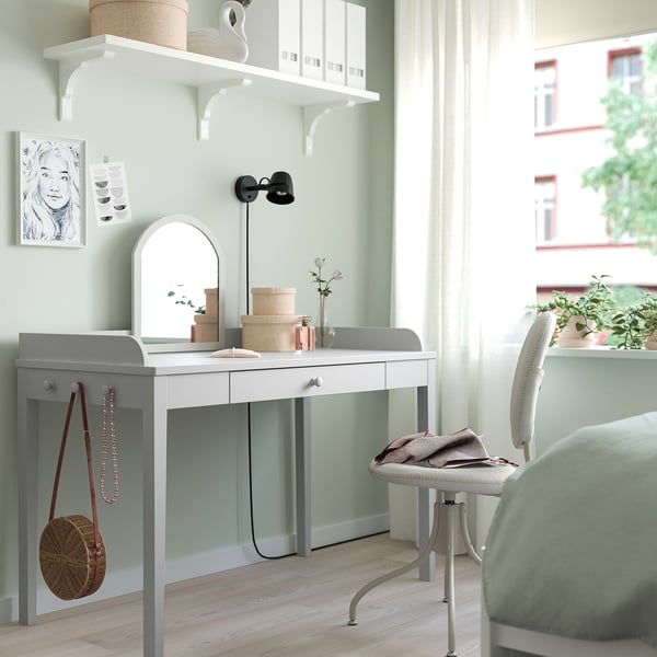 SMYGA desk with mirror, light grey, 122x60 cm