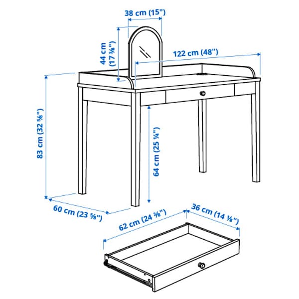 Ikea SMYGA - Desk with mirror, light grey, 122x60 cm
