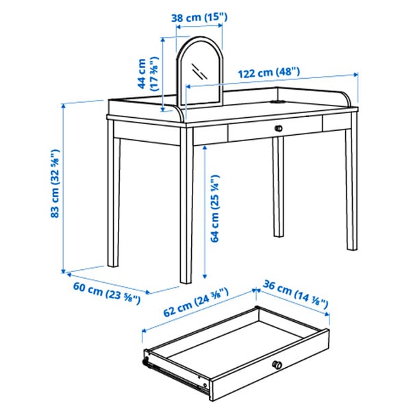 SMYGA desk with mirror, light grey, 122x60 cm