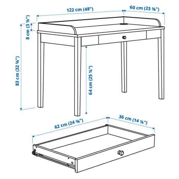 SMYGA desk, light grey, 122x60 cm