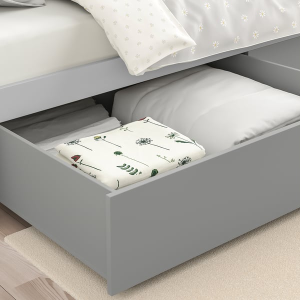 SMYGA - SMYGA Bed frame with storage, light grey, 90x200 cm