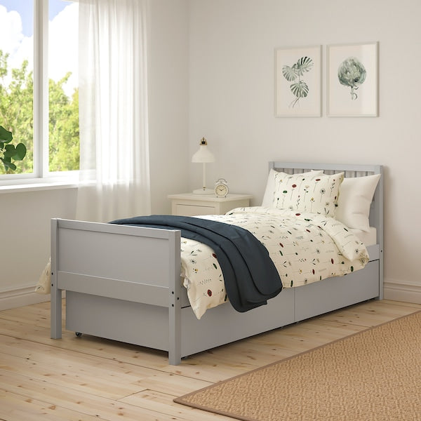 SMYGA - Bed frame with storage, light grey, 90x200 cm