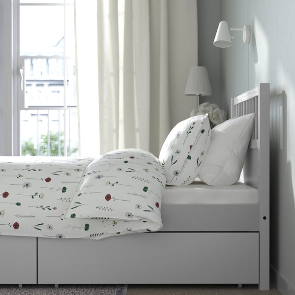SMYGA bed frame with storage, light grey, 90x200 cm