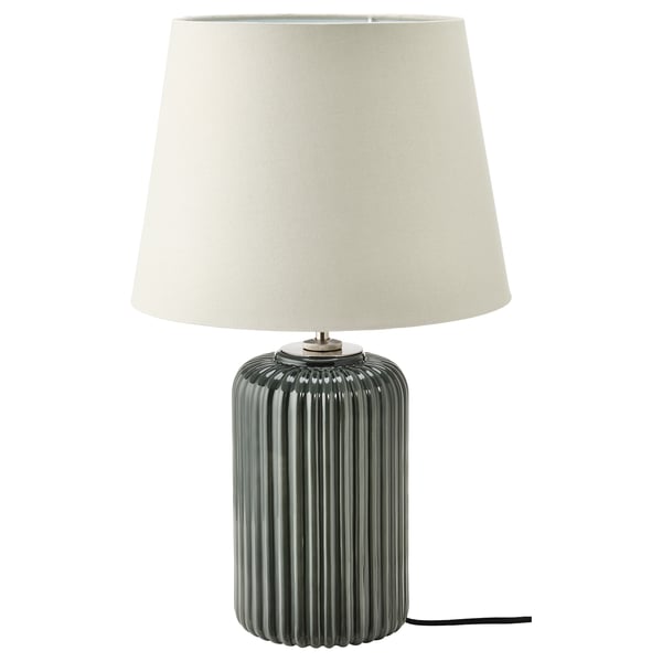 SNÖBYAR table lamp, grey-turquoise ceramic/grey, 52 cm