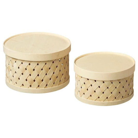 Ikea SNÖPLOG - Basket with lid set of 2, poplar