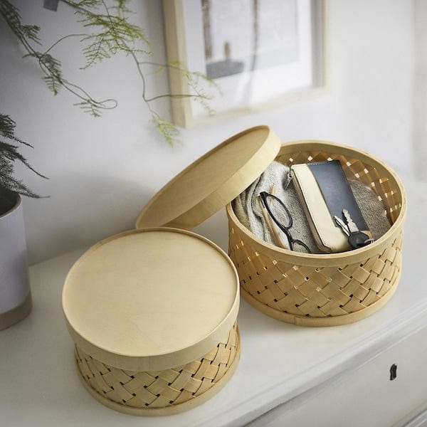 Ikea SNÖPLOG - Basket with lid set of 2, poplar