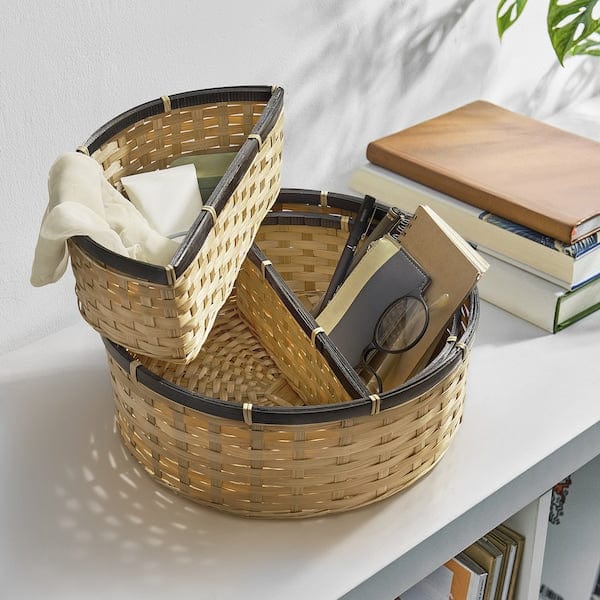 Ikea SNÖPLOG - Basket, set of 3, bamboo