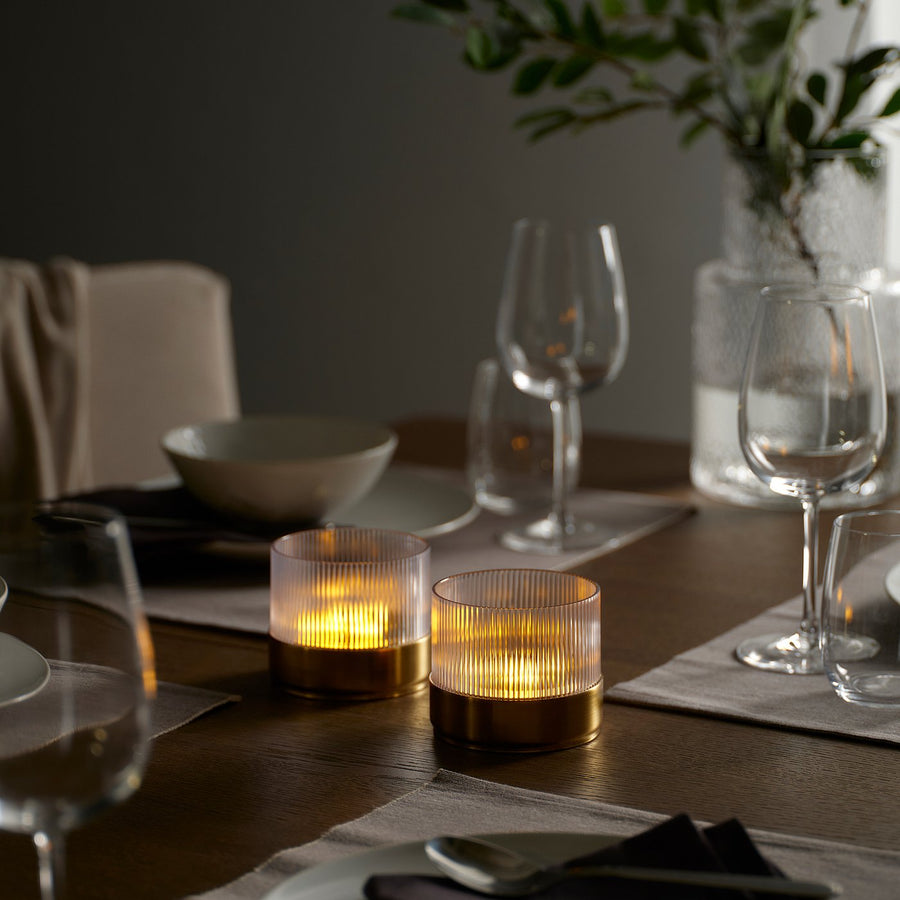 SNÖRPTRÅD LED table decoration, battery-operated brass-colour, 9.5 cm