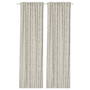 SNÖRUTA curtains, 1 pair, light grey-beige white/floral pattern with heading tape, 145x300 cm