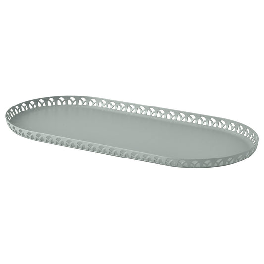 SNÖSISKA candle dish, pale grey-green, 31x15 cm