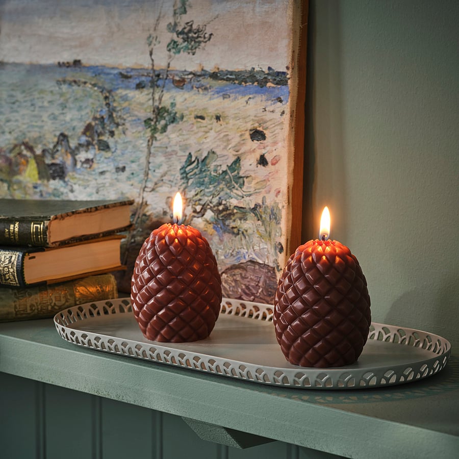 SNÖSISKA candle dish, pale grey-green, 31x15 cm